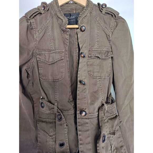 Sanctuary Clothing Military Style Jacket Brown Green Utility Belted Ruffle S M - Picture 6 of 9